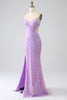 Load image into Gallery viewer, Sparkly Purple Mermaid Spaghetti Straps Sequins Prom Dress with Slit