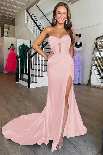 Gold Mermaid Sweetheart Long Prom Dress with Slit