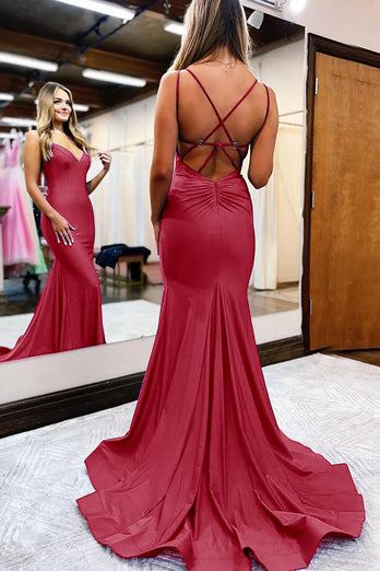 Black Spaghetti Straps Simple Mermaid Prom Dress