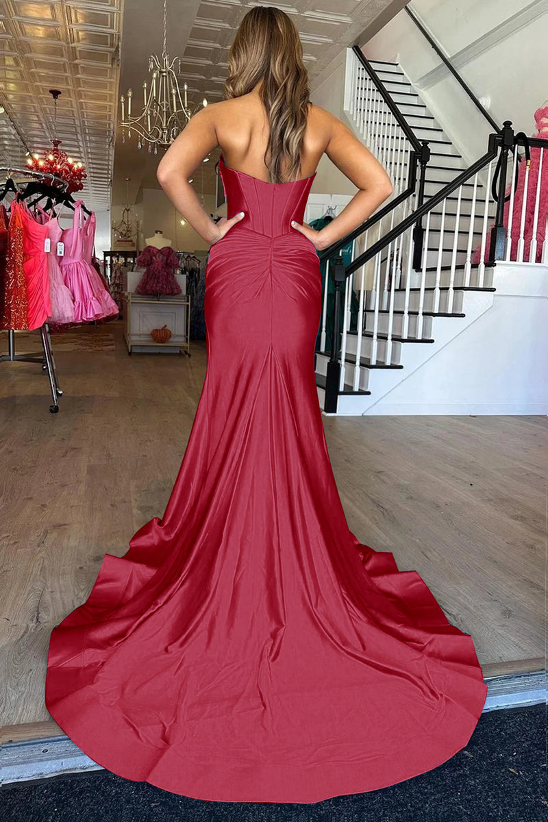 Load image into Gallery viewer, Gold Mermaid Sweetheart Long Prom Dress with Slit