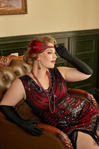 Sparkly Black 1920s Plus Size Beaded Sequins Flapper Dress