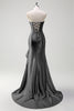 Load image into Gallery viewer, Sparkly Grey Blue Corset Long Satin Prom Dress with Ruffles Slit