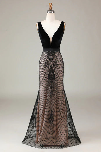 Black Mermaid Long Appliqued Prom Dress