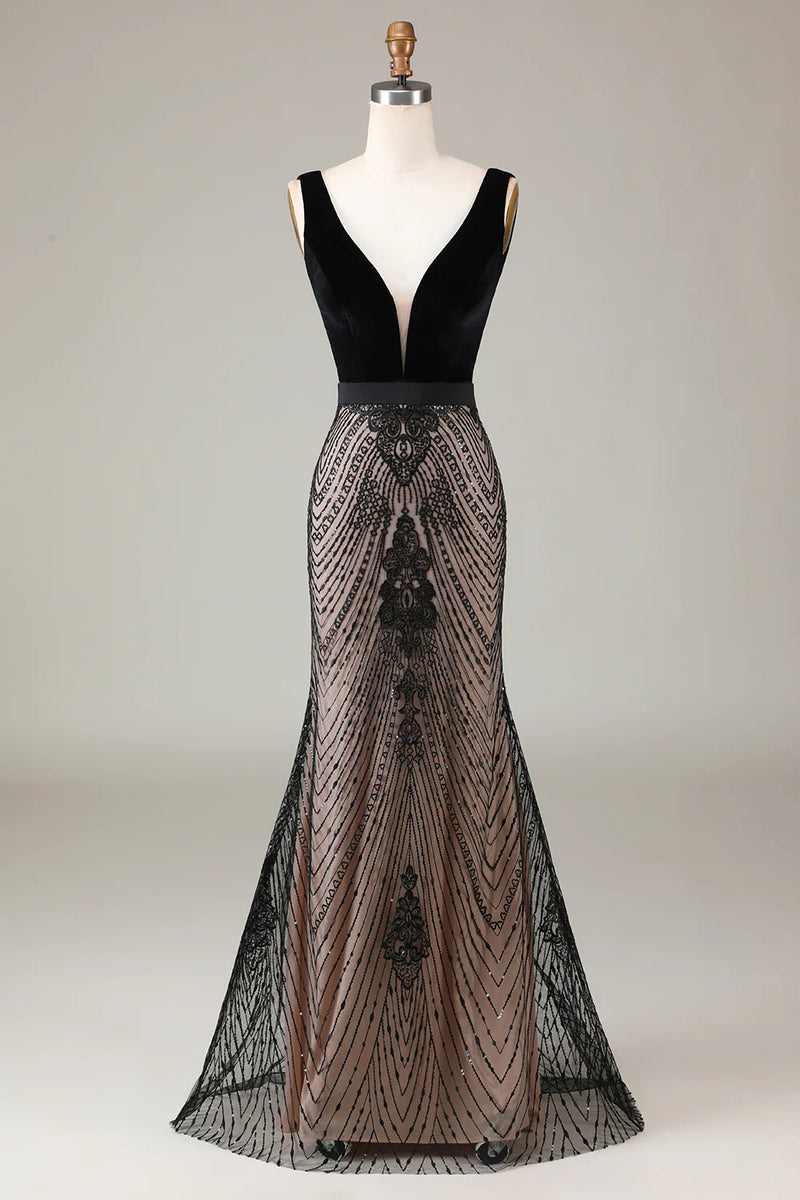 Load image into Gallery viewer, Black Mermaid Long Appliqued Prom Dress