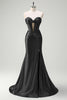 Load image into Gallery viewer, Sparkly Dark Green Corset Beaded Long Satin Prom Dress with Slit