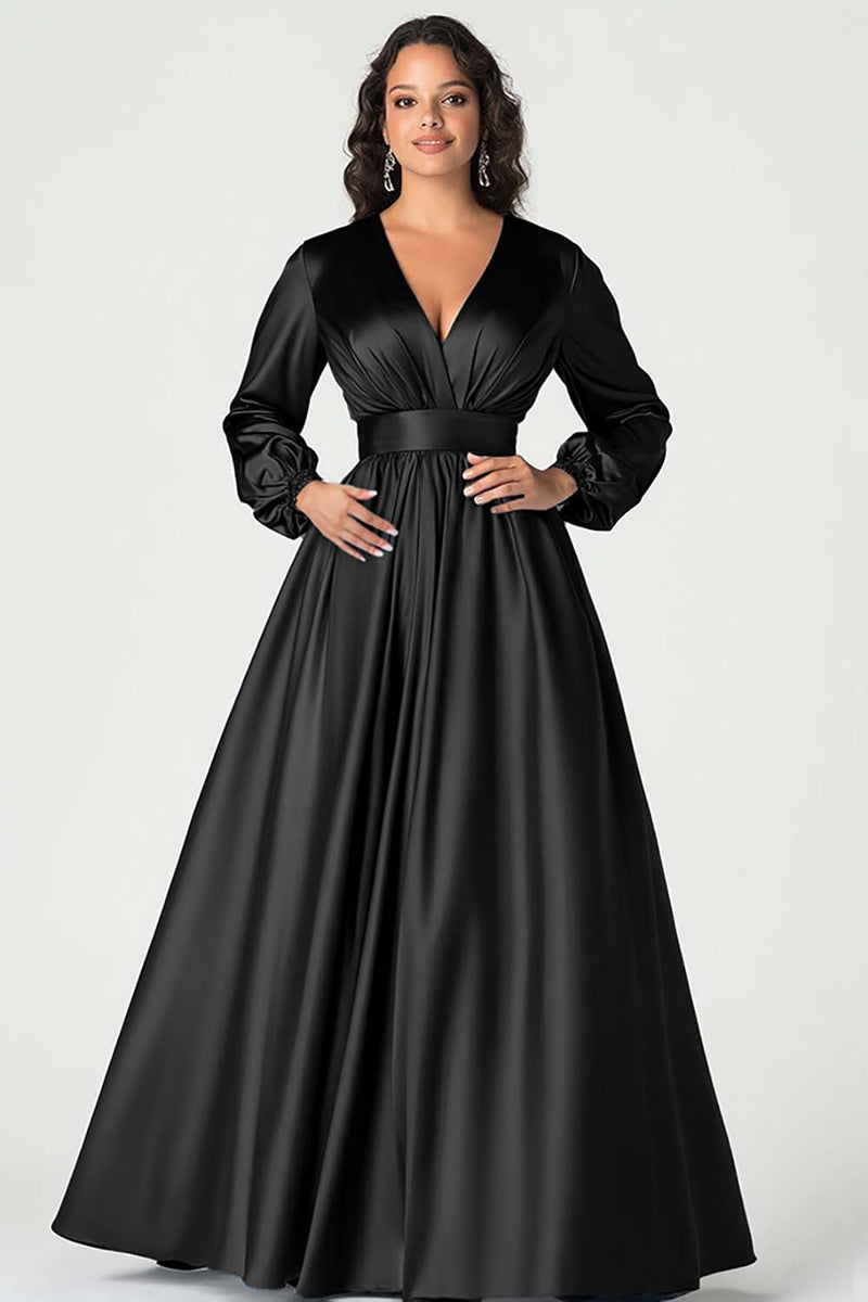 Load image into Gallery viewer, Grey Satin V-Neck Mother of the Bride Dress with Long Sleeves