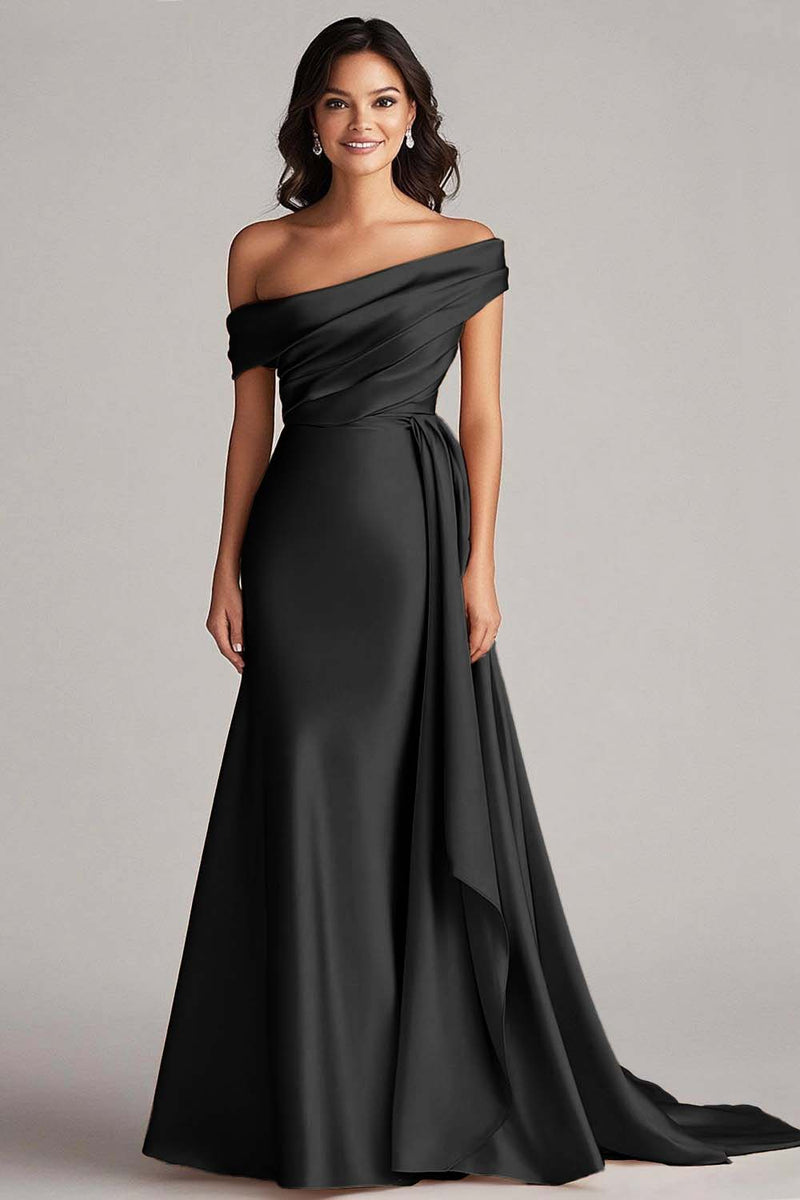 Load image into Gallery viewer, Champagne Off the Shoulder Long Formal Dress with Side Cape