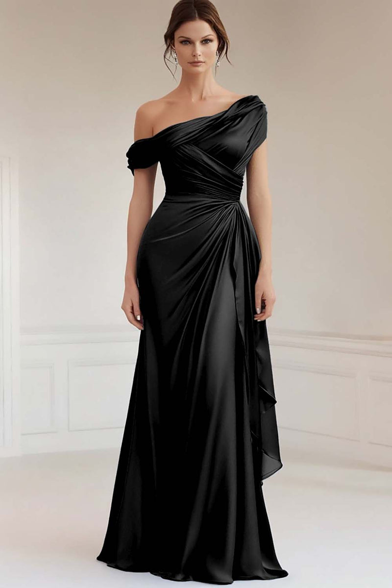 Load image into Gallery viewer, Grey Blue Asymmetrical Satin Ruched Mother of the Bride Dress