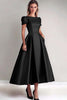 Load image into Gallery viewer, Fuchsia A Line Puff Sleeves Satin Mother of the Bride Dress