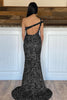 Load image into Gallery viewer, Mermaid One Shoulder Dark Green Sequins Long Prom Dress