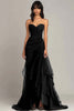 Load image into Gallery viewer, Strapless Black Sheath Tiered Long Chiffon Black Tie Dress