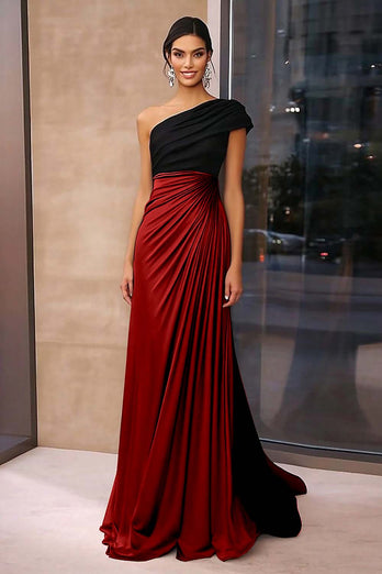 Black Brown Sheath One Shoulder Floor Length Gala Dress