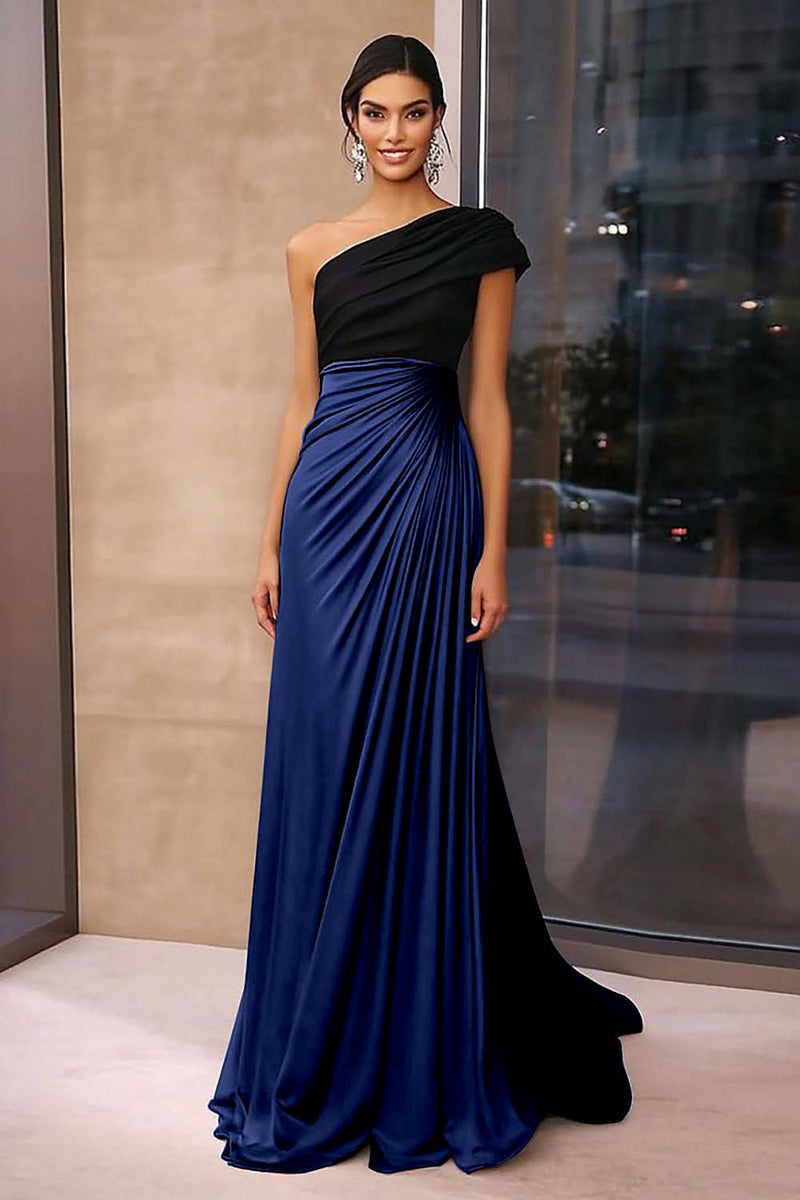 Load image into Gallery viewer, Black Brown Sheath One Shoulder Floor Length Gala Dress