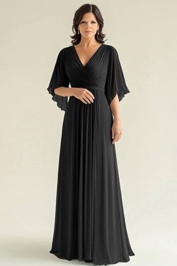 Agave V-Neck A Line Pleated Mother of the Bride Dress