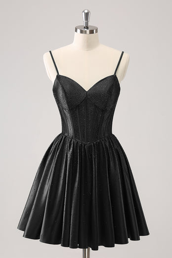 Dark Green A-Line Spaghetti Straps Homecoming Dress