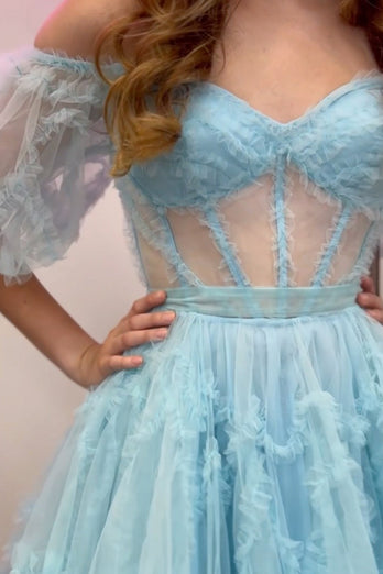 Royal Blue A-Line Corset Tulle Short Homecoming Dress