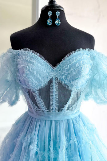 Royal Blue A-Line Corset Tulle Short Homecoming Dress
