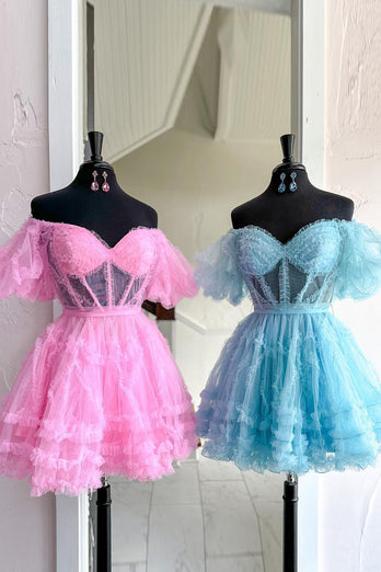 Royal Blue A-Line Corset Tulle Short Homecoming Dress