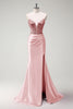 Load image into Gallery viewer, Sparkly Fuchsia Mermaid Corset Beaded Long Prom Dress with Slit