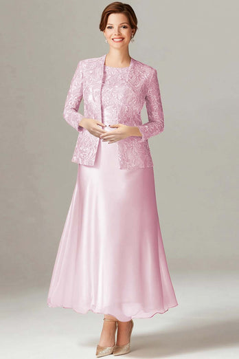 Floral Champagne Chiffon Mother of the Bride Dress with Sparkly Jacket