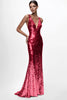 Load image into Gallery viewer, Sparkly Silver Sequin Sheath V-Neck Long Formal Dress