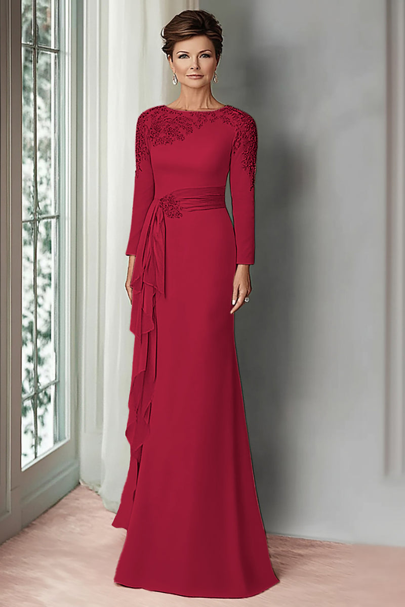 Load image into Gallery viewer, Elegant Blush Satin Sheath Mother of the Bride Dress with Long Sleeves