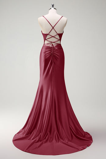 Sparkly Fuchsia Mermaid Corset Beaded Long Prom Dress with Slit