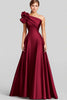 Load image into Gallery viewer, Navy One Shoulder A Line Satin Long Formal Dress