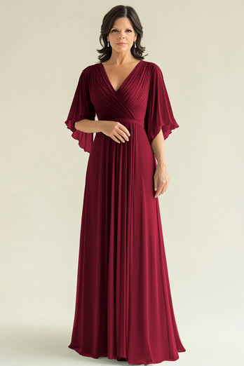 Agave V-Neck A Line Pleated Mother of the Bride Dress