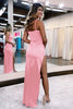 Load image into Gallery viewer, Hot Pink Satin V-Neck Simple Prom Dress with Slit