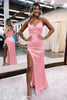 Load image into Gallery viewer, Hot Pink Satin V-Neck Simple Prom Dress with Slit