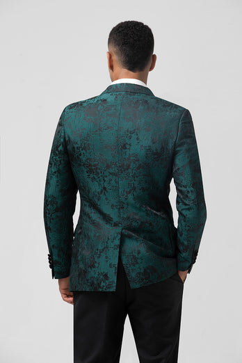 Dark Green Peak Lapel 2 Piece Double Breasted Jacquard Prom Suits