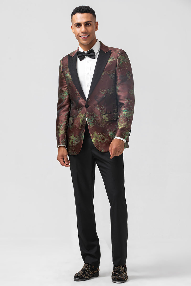 Load image into Gallery viewer, Brown Peak Lapel Jacquard One Button 2 Piece Prom Suits