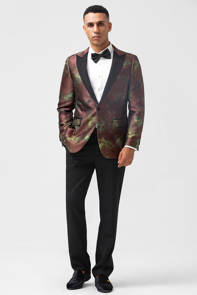 Load image into Gallery viewer, Brown Peak Lapel Jacquard One Button 2 Piece Prom Suits