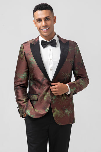 Brown Peak Lapel Jacquard One Button 2 Piece Prom Suits