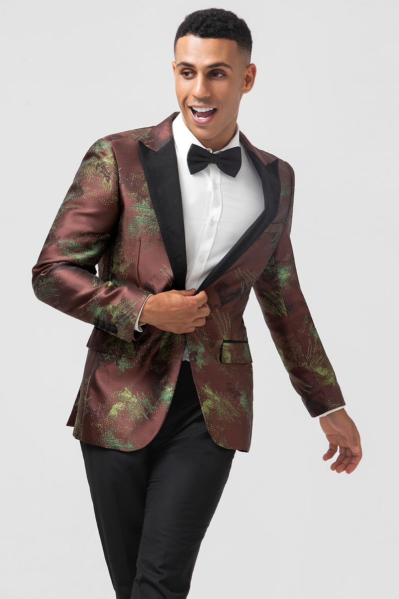 Load image into Gallery viewer, Brown Peak Lapel Jacquard One Button 2 Piece Prom Suits