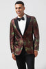 Load image into Gallery viewer, Brown Peak Lapel Jacquard One Button 2 Piece Prom Suits