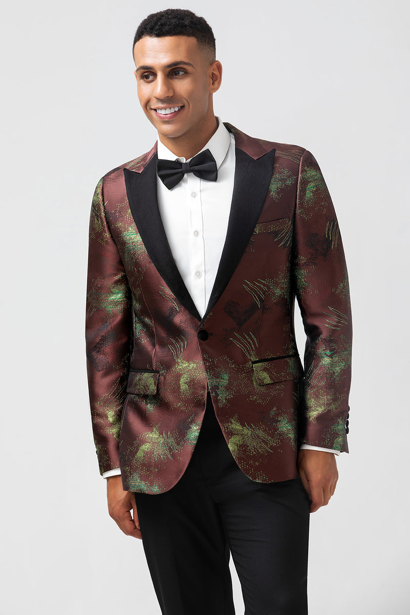 Load image into Gallery viewer, Brown Peak Lapel Jacquard One Button 2 Piece Prom Suits