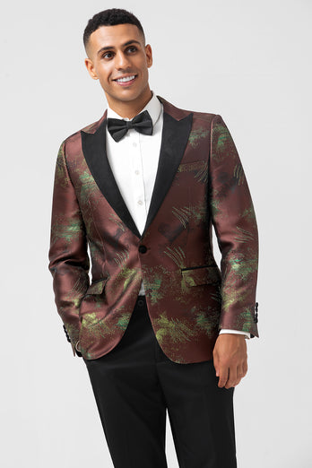 Brown Peak Lapel Jacquard One Button 2 Piece Prom Suits