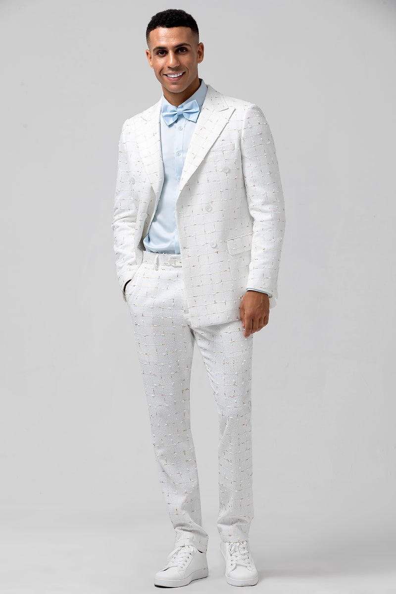 Load image into Gallery viewer, Peak Lapel White Plaid Single Breasted 2 Piece Prom Suits