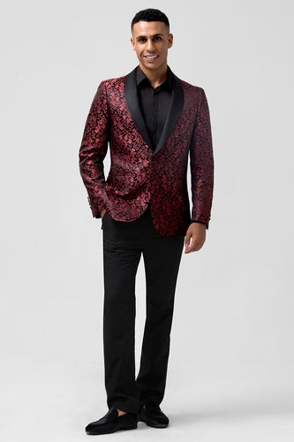 Red Shawl Lapel One Button Jacquard 2 Piece Prom Suits