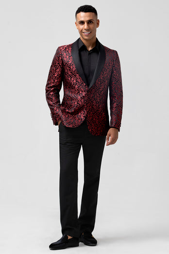 Red Shawl Lapel One Button Jacquard 2 Piece Prom Suits