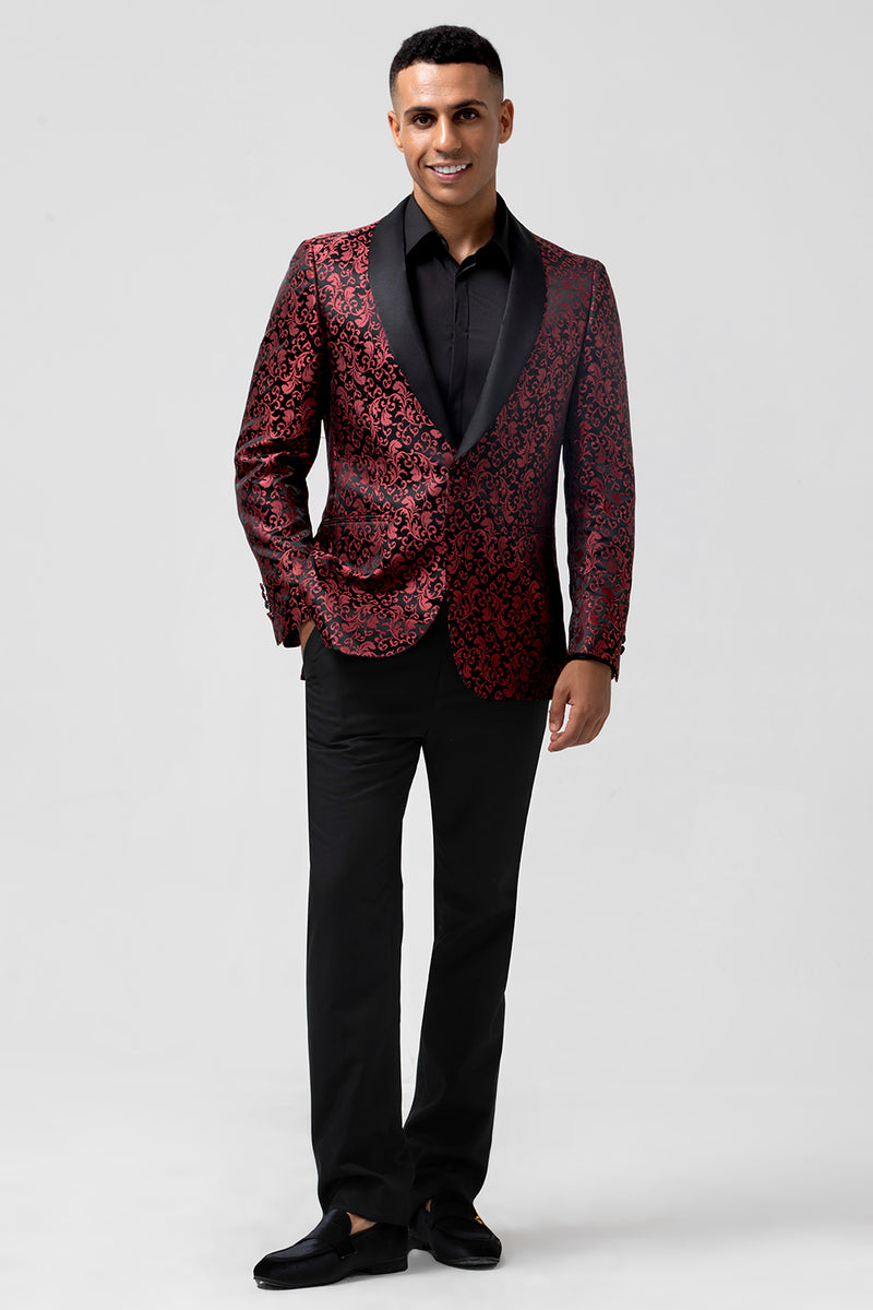 Load image into Gallery viewer, Red Shawl Lapel One Button Jacquard 2 Piece Prom Suits