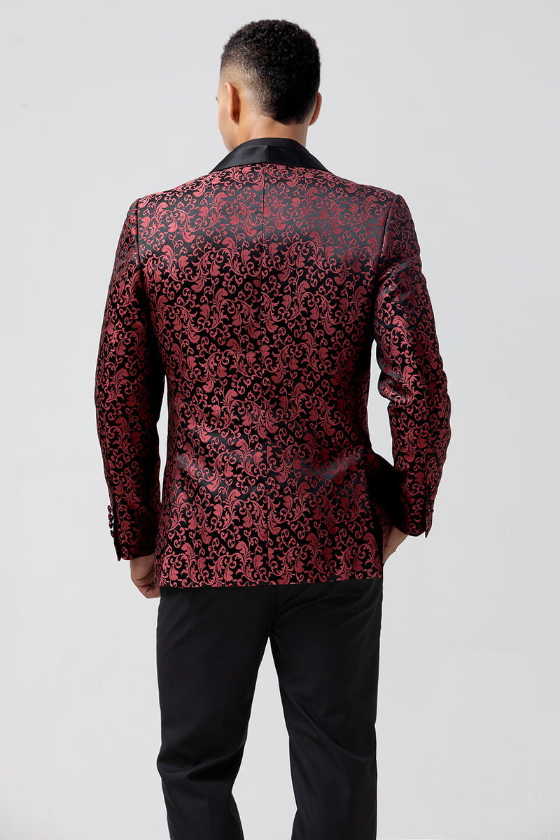 Load image into Gallery viewer, Red Shawl Lapel One Button Jacquard 2 Piece Prom Suits