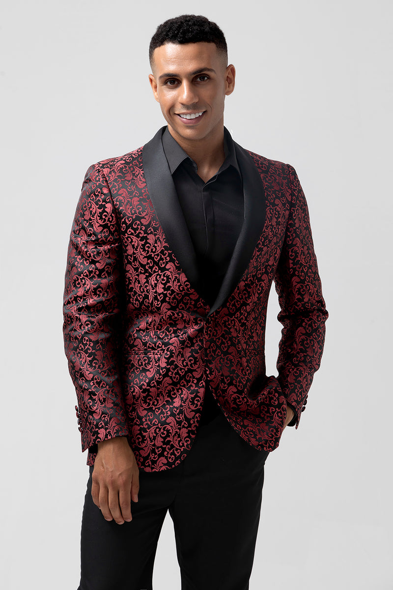 Load image into Gallery viewer, Red Shawl Lapel One Button Jacquard 2 Piece Prom Suits