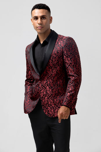 Red Shawl Lapel One Button Jacquard 2 Piece Prom Suits