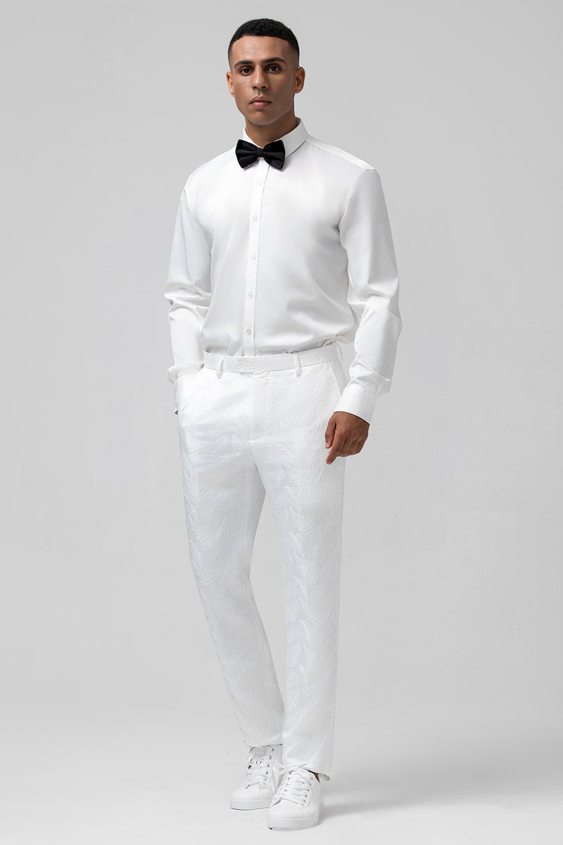 Load image into Gallery viewer, White Peak Lapel Jacquard Double Breasted 2 Piece Prom Suits