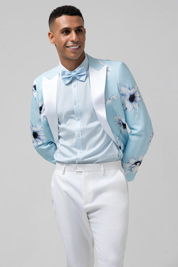 Light Blue Peak Lapel Floral One Button 2 Piece Prom Suits