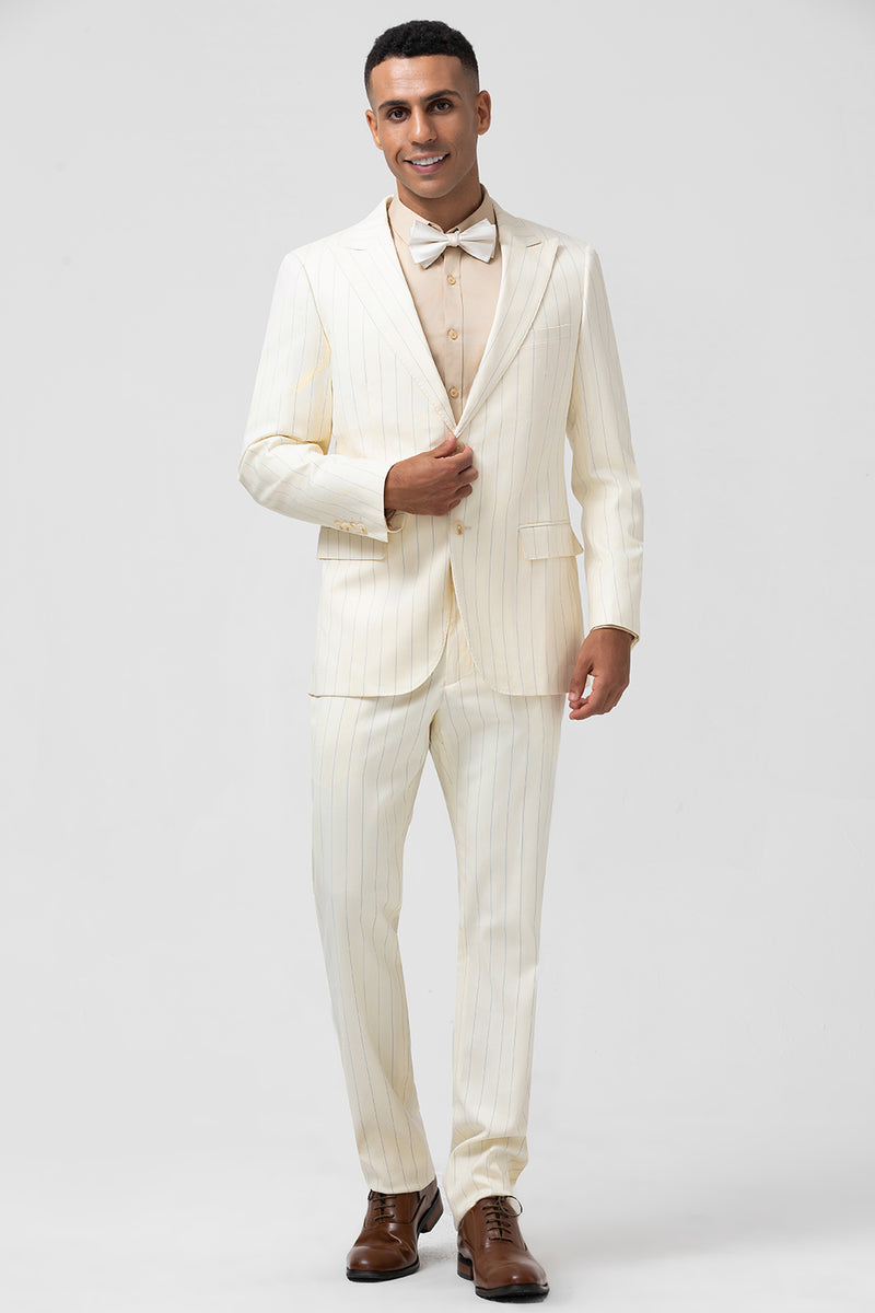 Load image into Gallery viewer, Ivory Peak Lapel Single Breasted 2 Piece Pinstripe Prom Suits