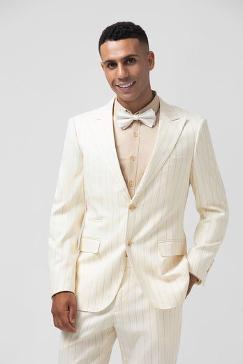 Ivory Peak Lapel Single Breasted 2 Piece Pinstripe Prom Suits